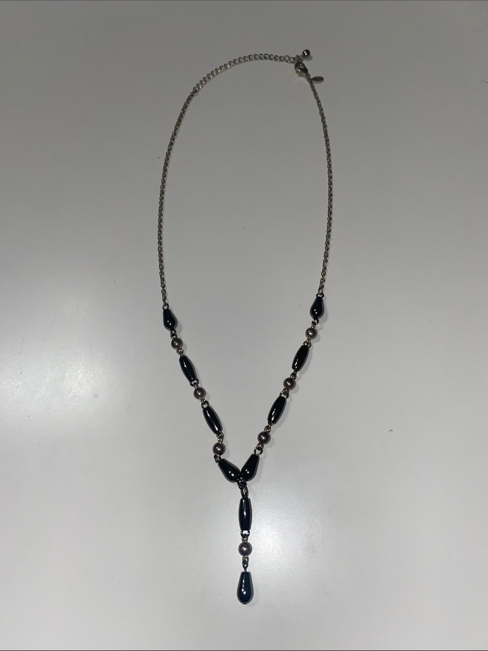 Gunmetal Black Silver Beaded Y-Necklace